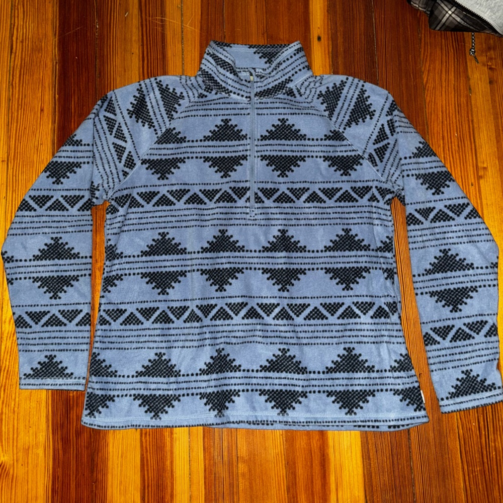 Eddie Bauer Blue and Navy Blue Geometric Women's Fleece Quarter Zip